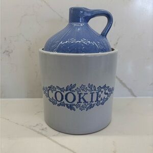 Monmouth Pottery MCM Blue/Grey Whiskey Jug Cookie Jar Kitchen Storage 1930-40s
